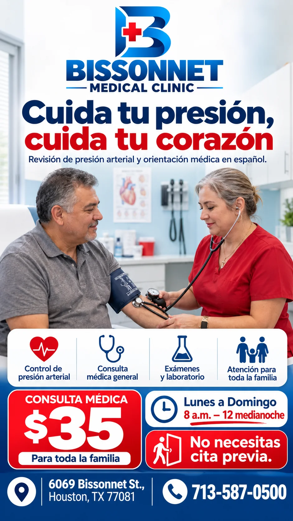 Control de presión arterial y consulta médica en español por $35